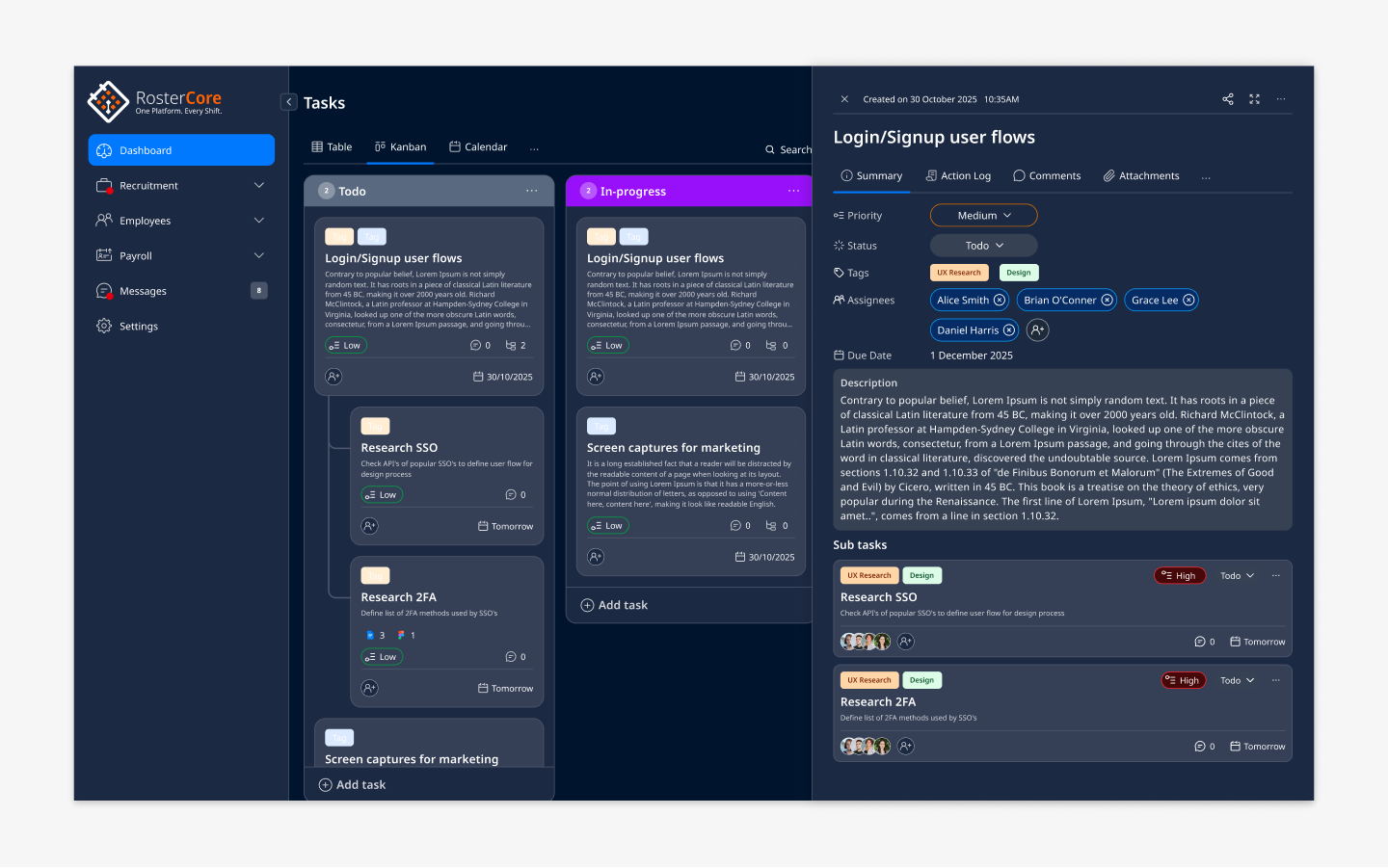 RosterCore Care interface