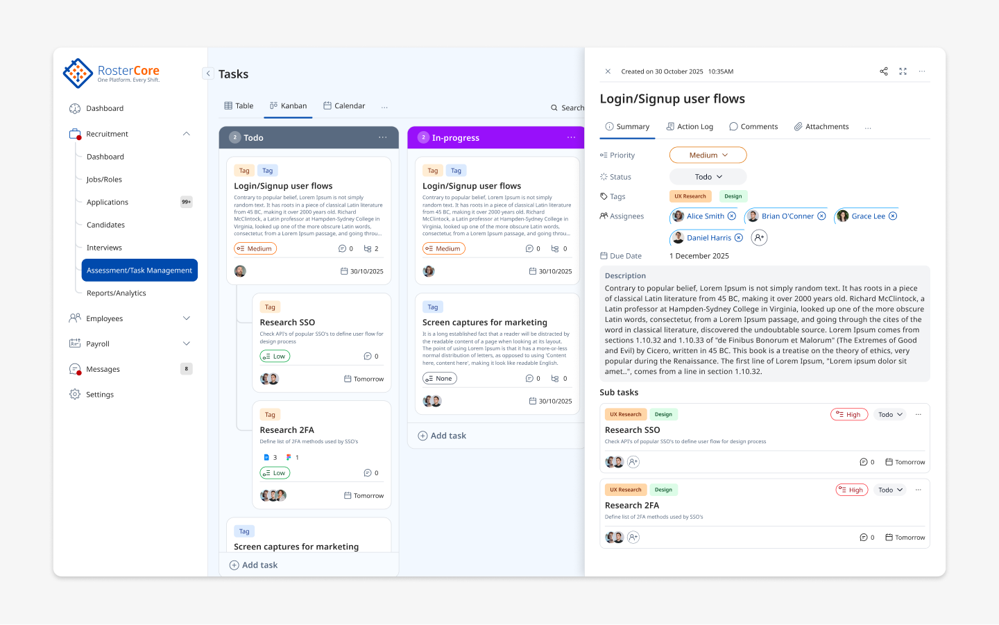 RosterCore Care interface