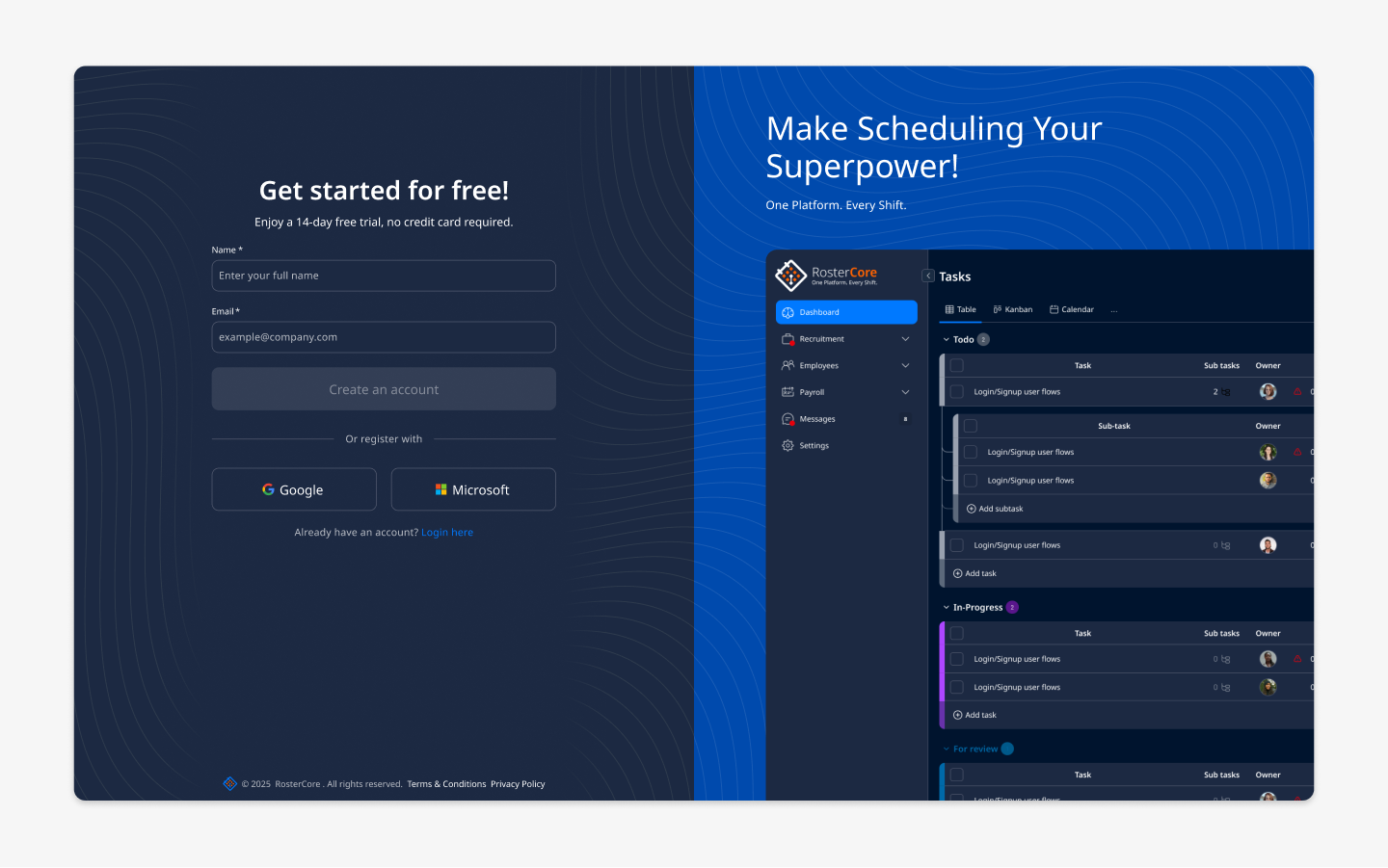 RosterCore Care interface