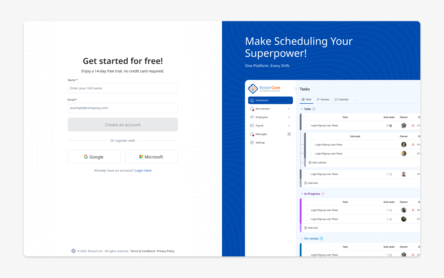 RosterCore Care interface