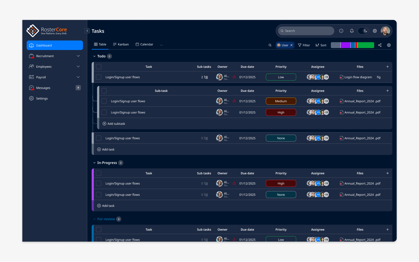 RosterCore Care interface