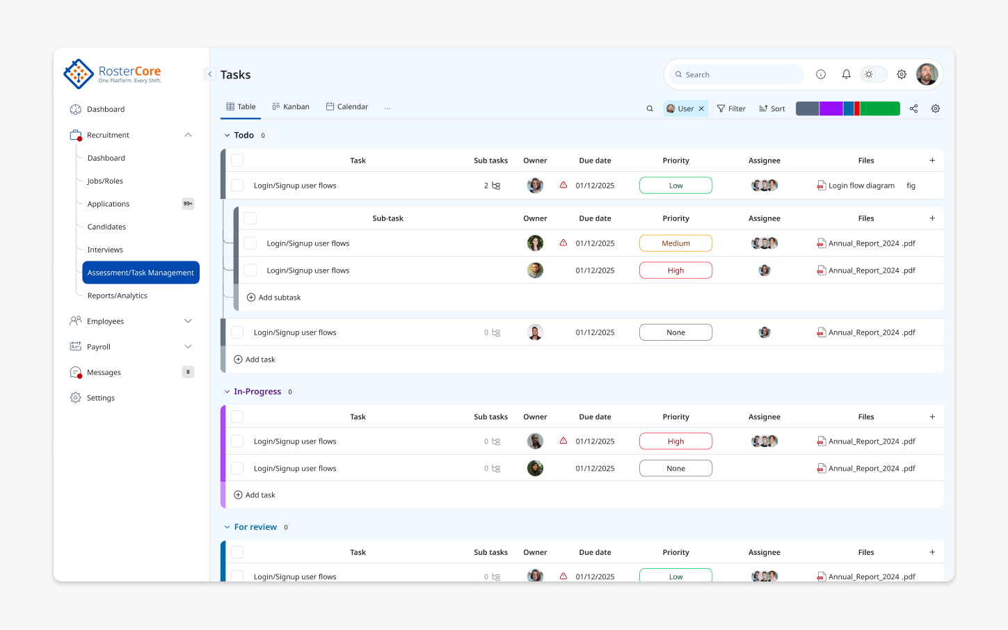 RosterCore Care interface